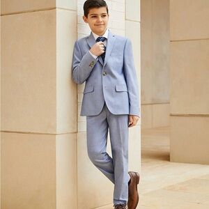 Class Club Light Blue Big Boys Chambray Blazer and Slacks Matching Set Size 8